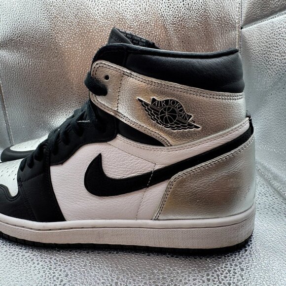 Size 12 Air Jordan 1 High OG Womens Black White Silver Toe‎ Sneaker CD0461-001 - Picture 7 of 12